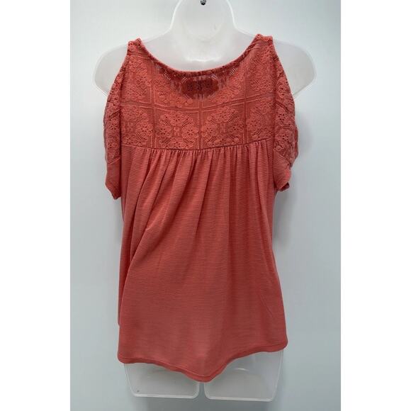 Lucky Brand Top Women's Sz M Orange Cold Shoulder Emboridered Lightweight #1738 - Picture 2 of 6